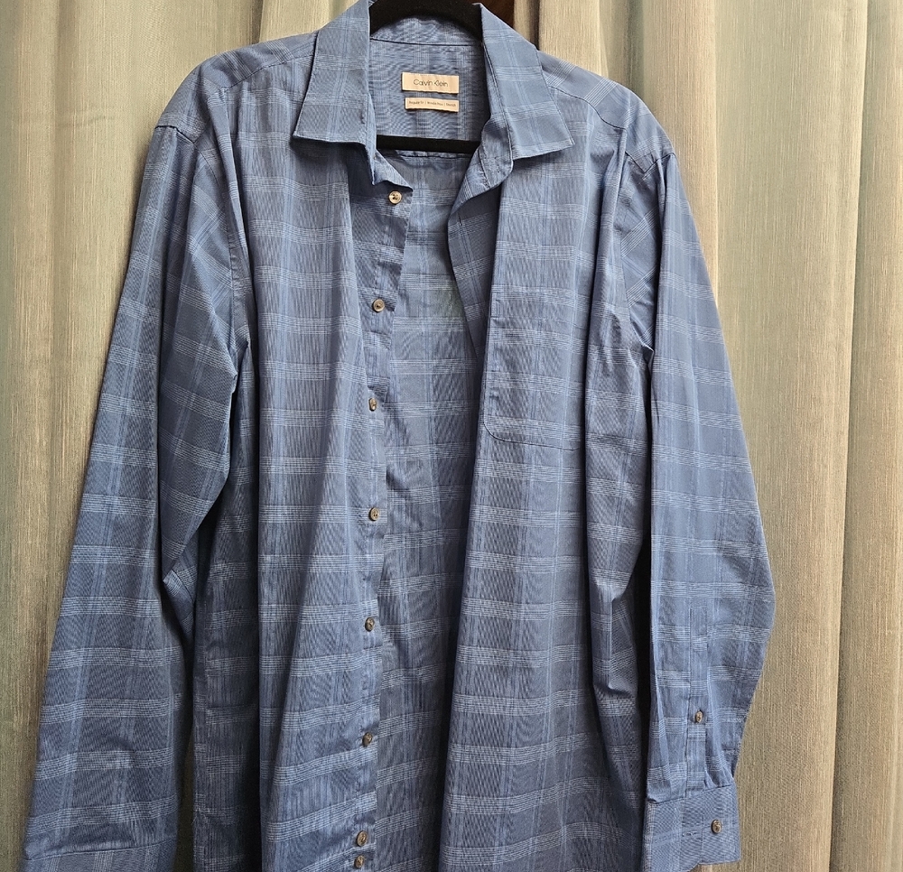 Calvin Klein Blue Plaid Men's Dress Shirt